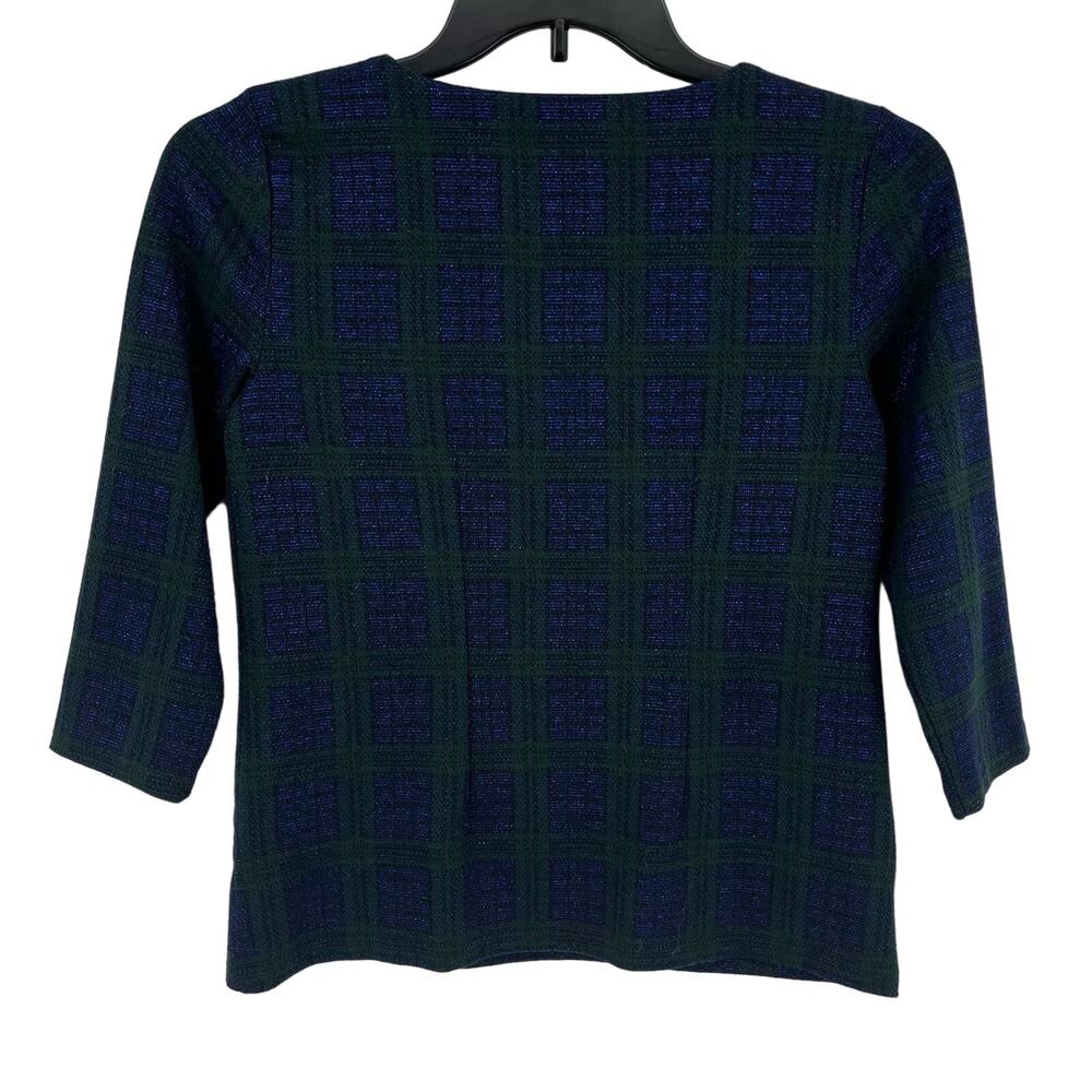Talbots Blue Green Plaid Metallic Shirt Zip Pockets Size Small Petite SP - Picture 3 of 5